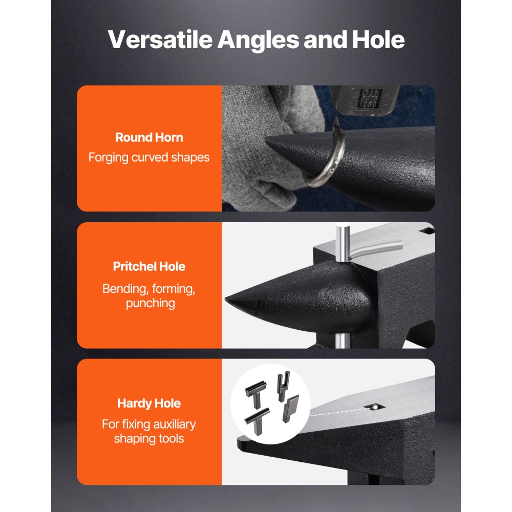 VEVOR Cast Iron Anvil, 105 Lbs Single Horn Anvil with Large Countertop and Stable Base, High Hardness Rugged Round Horn Anvil Blacksmith, for Bending, Shaping