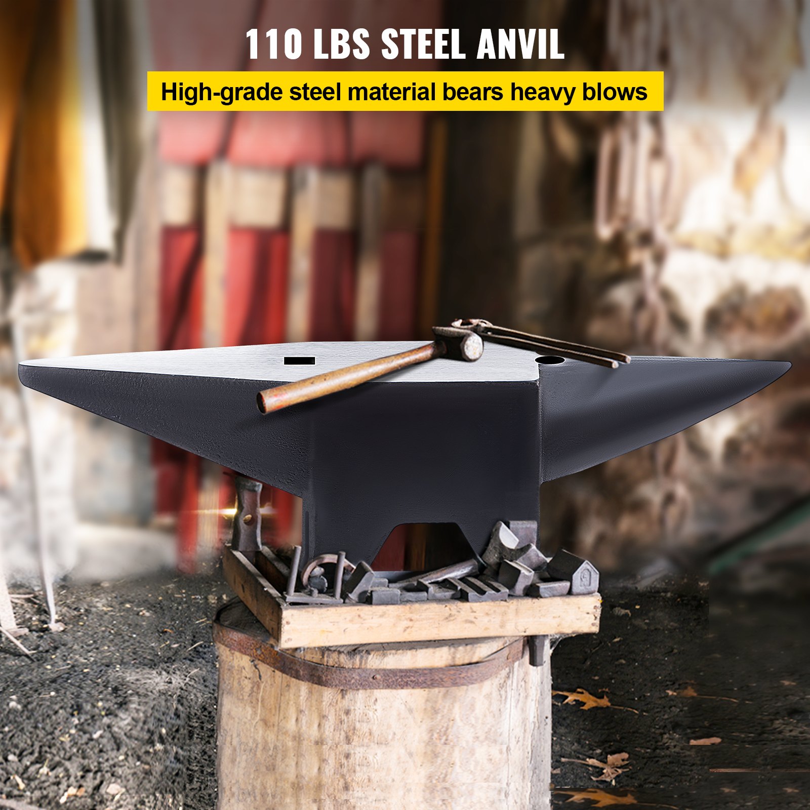 VEVOR Cast Iron Anvil, 110 Lbs(50kg) Single Horn Anvil with Large Countertop and Stable Base, High Hardness Rugged Round Horn Anvil Blacksmith, for Bending, Shaping