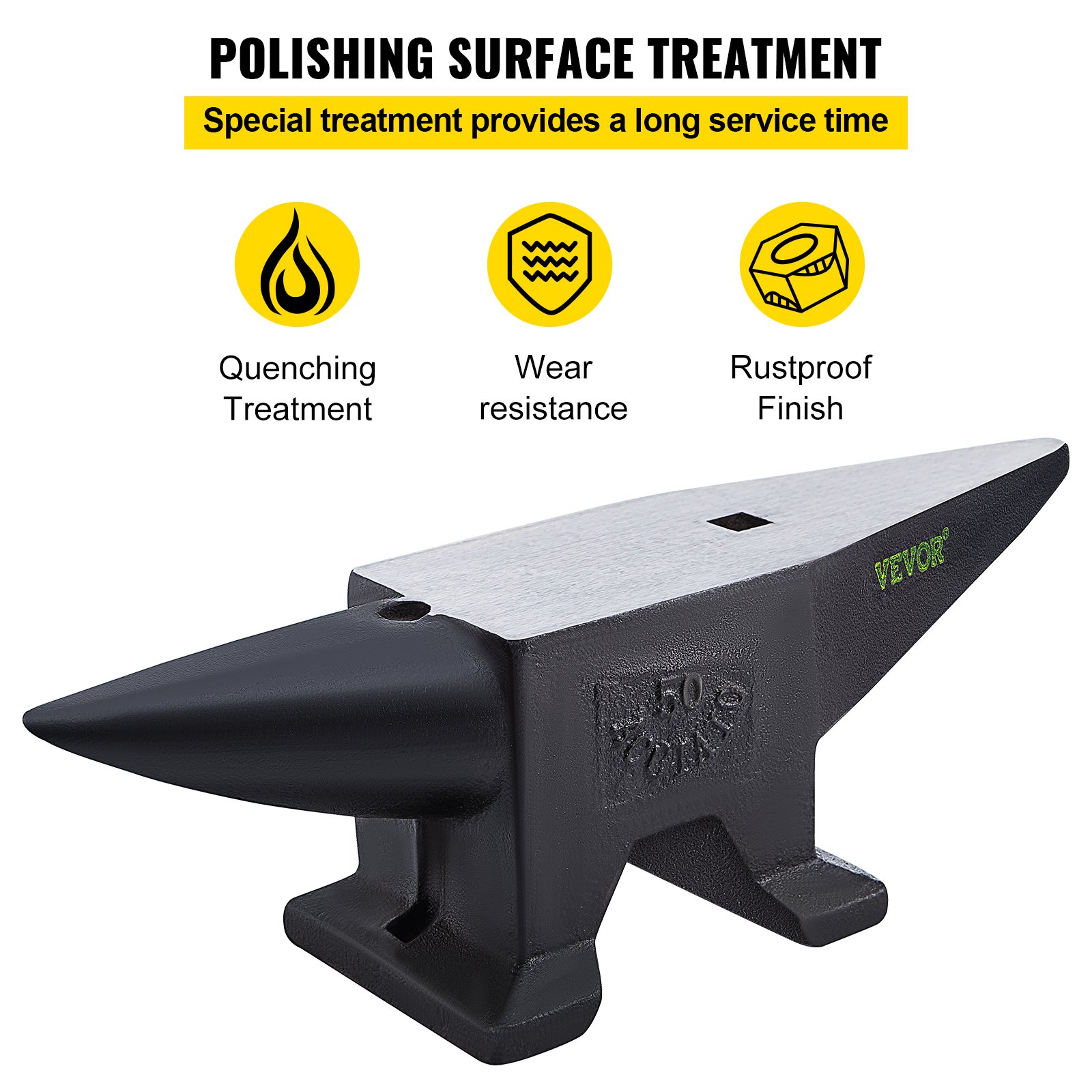 VEVOR Cast Iron Anvil, 110 Lbs(50kg) Single Horn Anvil with Large Countertop and Stable Base, High Hardness Rugged Round Horn Anvil Blacksmith, for Bending, Shaping