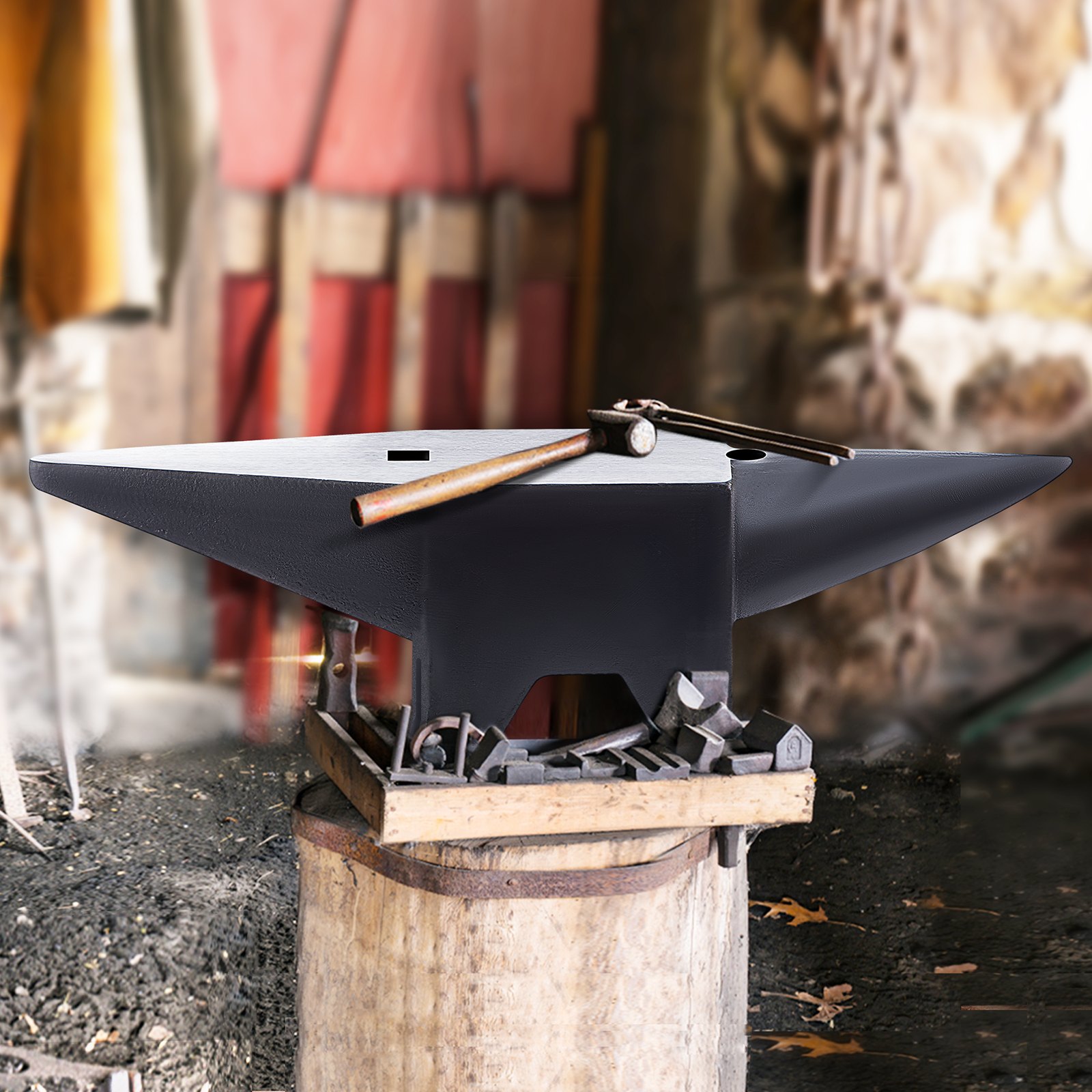 VEVOR Cast Iron Anvil, 110 Lbs(50kg) Single Horn Anvil with Large Countertop and Stable Base, High Hardness Rugged Round Horn Anvil Blacksmith, for Bending, Shaping