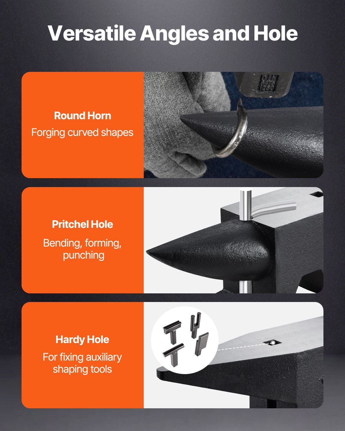 VEVOR Cast Iron Anvil, 105 Lbs Single Horn Anvil with Large Countertop and Stable Base, High Hardness Rugged Round Horn Anvil Blacksmith, for Bending, Shaping