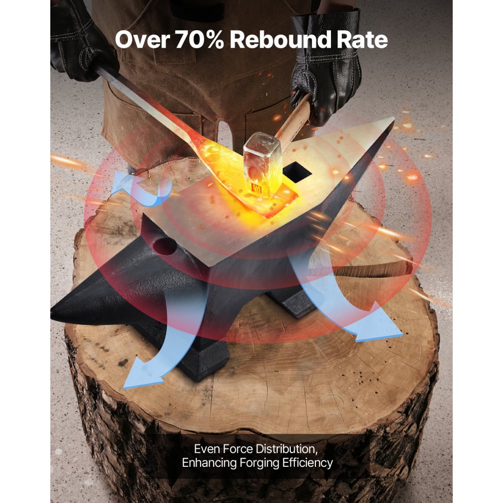 VEVOR Cast Steel Anvil, 132 Lbs(60kg) Single Horn Anvil with Large Countertop and Stable Base, High Hardness Rugged Round Horn Anvil Blacksmith, for Bending, Shaping