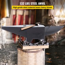 VEVOR Blacksmith Anvil Steel Round Horn Anvil 132lb 60kg 2 Holes for Metal Work