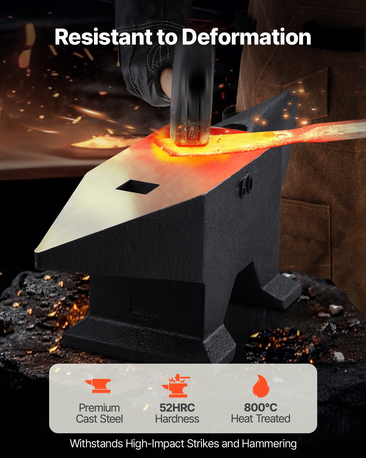 VEVOR Cast Steel Anvil, 132 Lbs(60kg) Single Horn Anvil with Large Countertop and Stable Base, High Hardness Rugged Round Horn Anvil Blacksmith, for Bending, Shaping