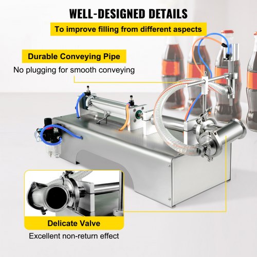 VEVOR Horizontal Pneumatic Liquid Filling Machine 10-300ml, Pneumatic Bottle Filling Machine Single Head, Semi-automatic Liquid Filler 0.4-0.6MP Air Pressure for Oil Water Liquids