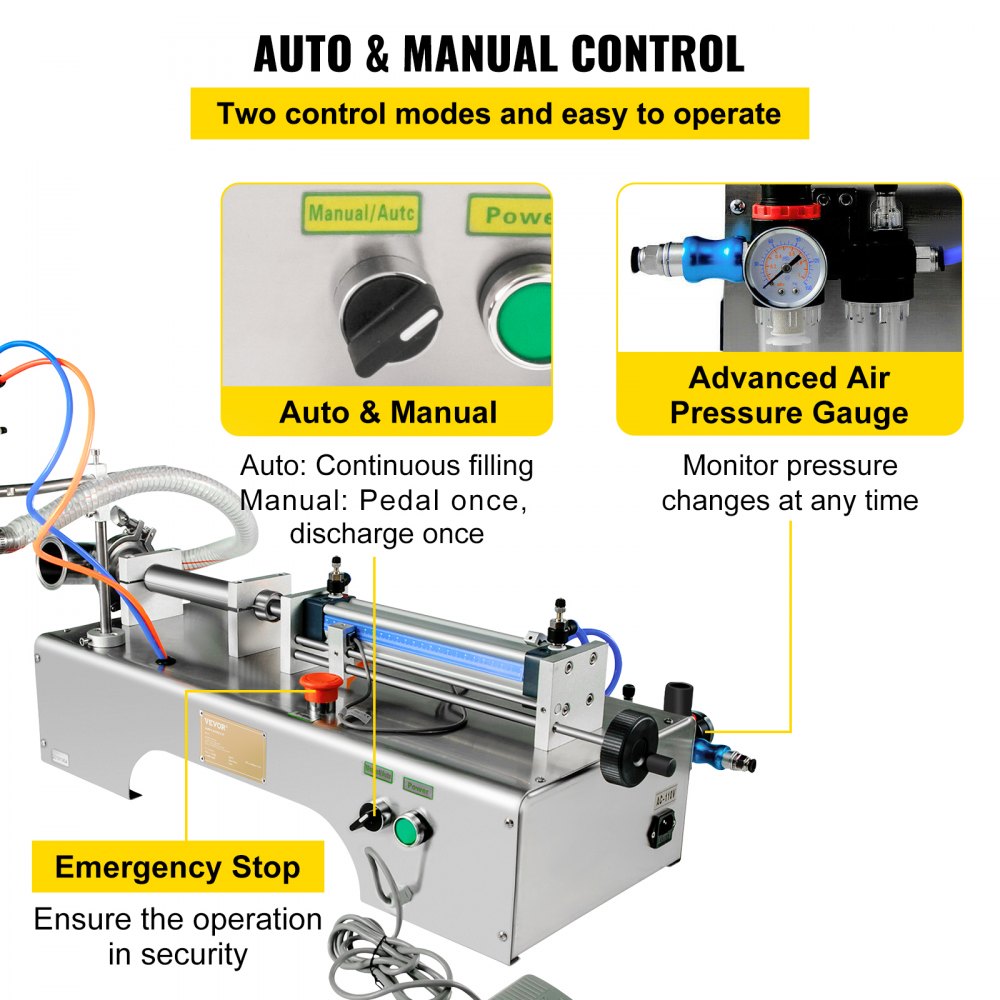 VEVOR Máquina de llenado de líquidos neumática horizontal 10-300 ml, máquina de llenado de botellas neumática de un solo cabezal, llenador de líquidos semiautomático 0.4-0.6MP Presión de aire para líquidos de agua y aceite