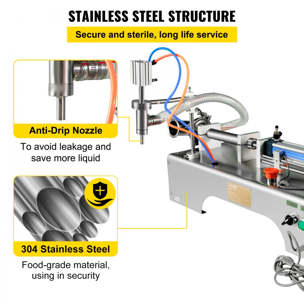 VEVOR Máquina de llenado de líquidos neumática horizontal 10-300 ml, máquina de llenado de botellas neumática de un solo cabezal, llenador de líquidos semiautomático 0.4-0.6MP Presión de aire para líquidos de agua y aceite