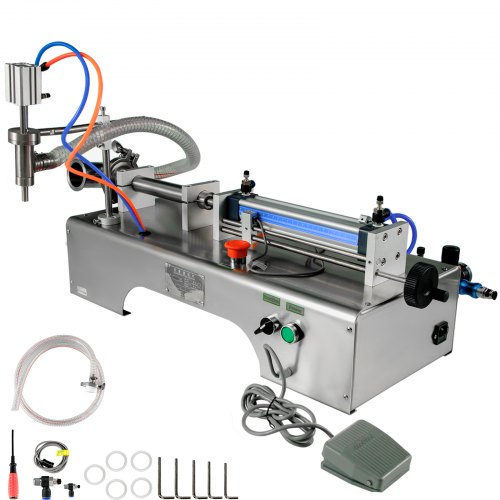 VEVOR Horizontal Pneumatic Liquid Filling Machine 5-100ml, Pneumatic Bottle Filling Machine Single Head, Semi-automatic Liquid Filler 0.4-0.6MP Air Pressure for Oil Water Liquids