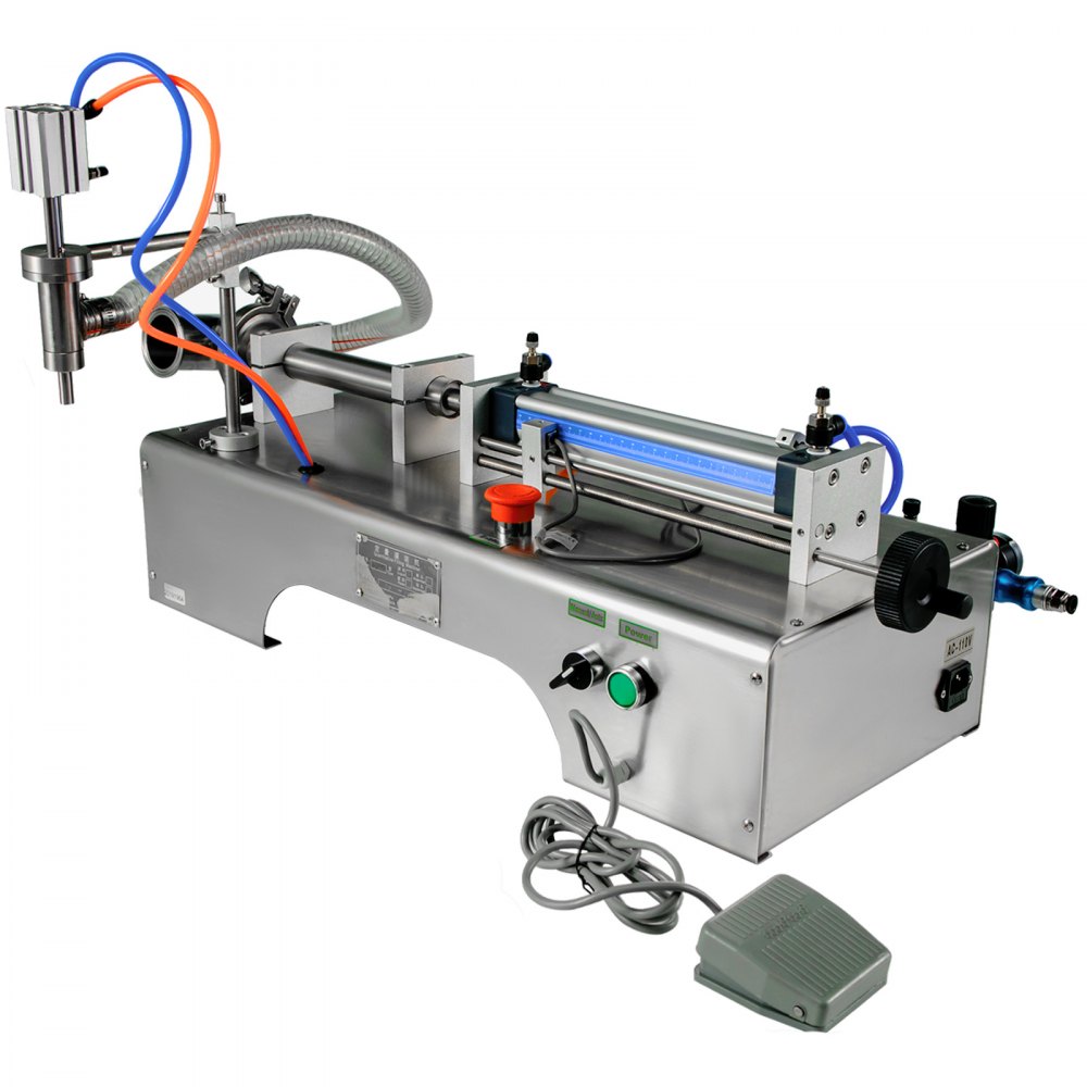 VEVOR Máquina de llenado de líquidos neumática horizontal 5-100 ml, Máquina de llenado de botellas neumática Cabezal único, Llenadora de líquidos semiautomática 0.4-0.6MP Presión de aire para líquidos de agua y aceite