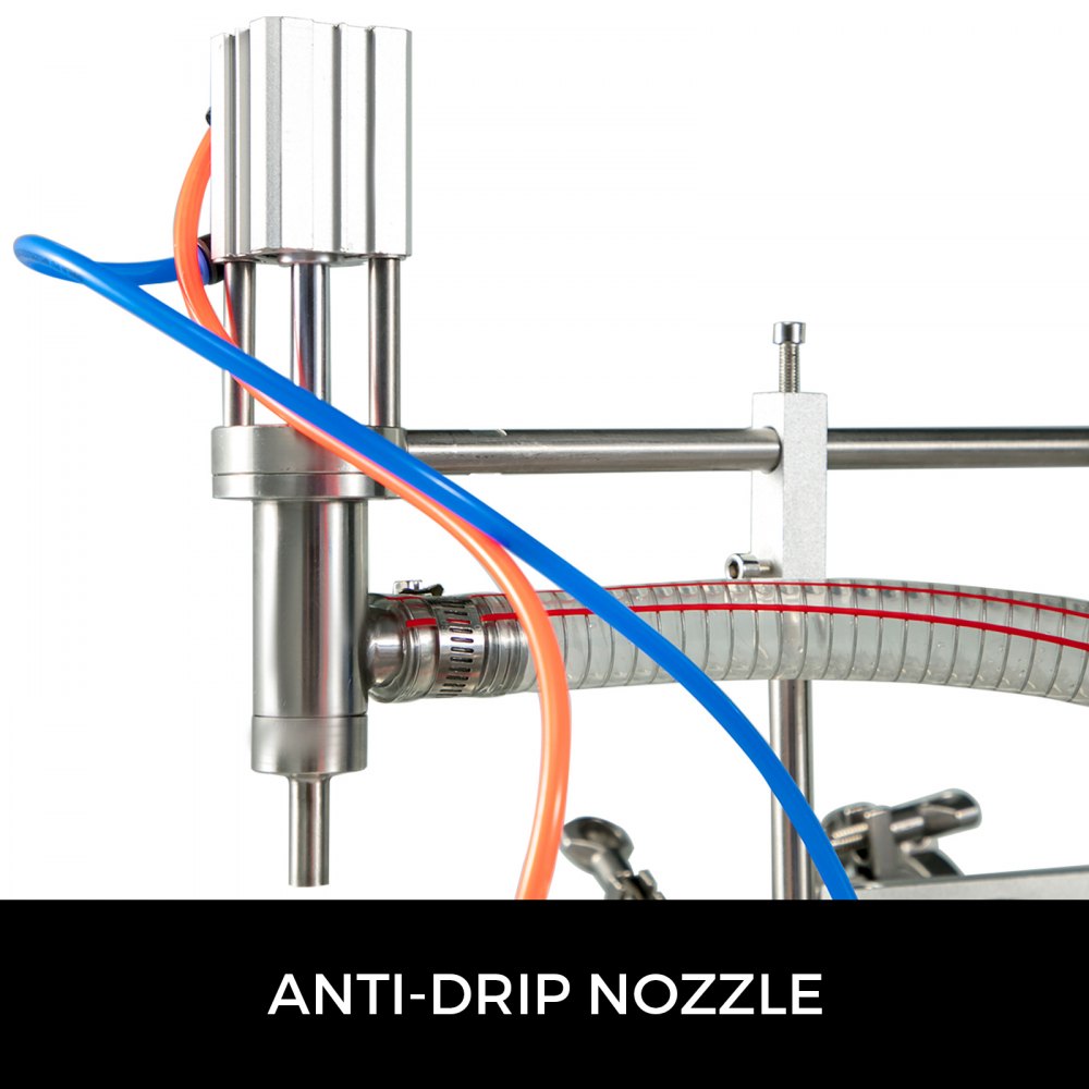 VEVOR Máquina de llenado de líquidos neumática horizontal 5-100 ml, Máquina de llenado de botellas neumática Cabezal único, Llenadora de líquidos semiautomática 0.4-0.6MP Presión de aire para líquidos de agua y aceite