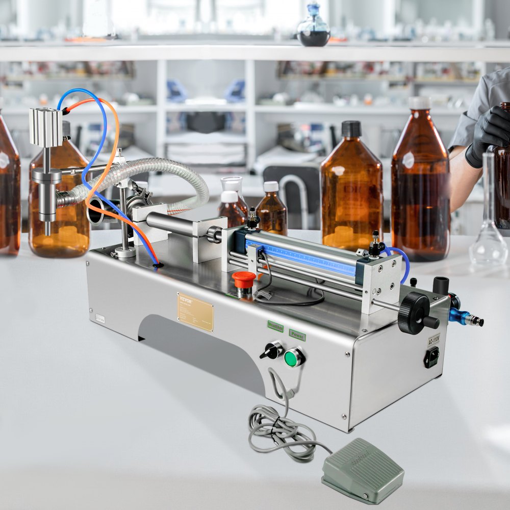 VEVOR Máquina de llenado de líquidos neumática horizontal 50-500 ml, máquina de llenado de botellas neumática de un solo cabezal, llenador de líquidos semiautomático 0.4-0.6MP Presión de aire para líquidos de agua y aceite