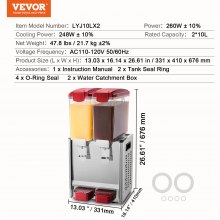 VEVOR Commercial Beverage Dispenser 10L x 2 Tanks Cold Juice Ice Drink Dispenser