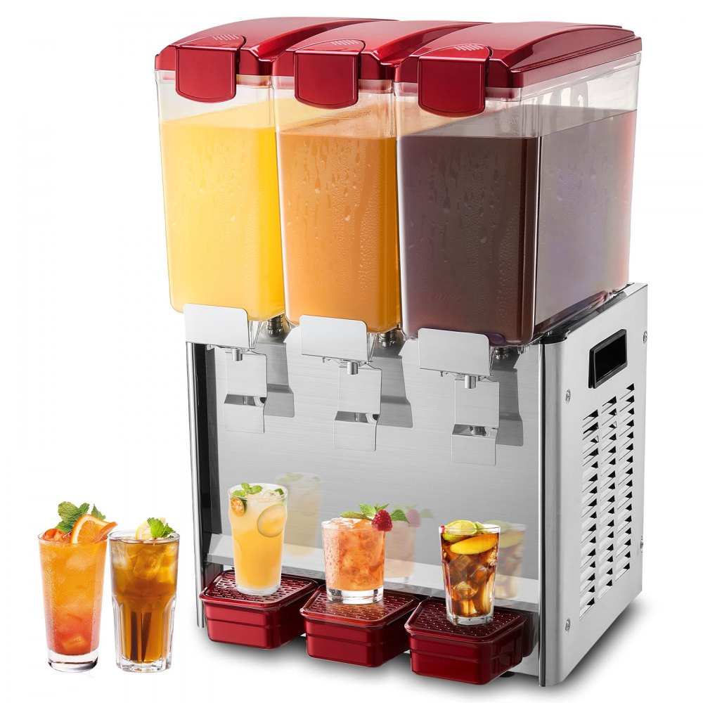 VEVOR Commercial Beverage Dispenser 10L x 3 Tanks Cold Juice Ice Drink Dispenser