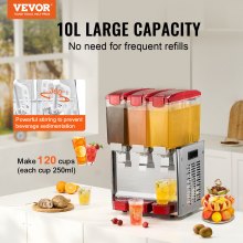 VEVOR Commercial Beverage Dispenser 10L x 3 Tanks Cold Juice Ice Drink Dispenser