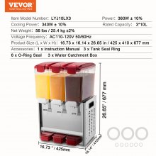 VEVOR Commercial Beverage Dispenser 10L x 3 Tanks Cold Juice Ice Drink Dispenser