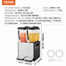 VEVOR Commercial Beverage Dispenser 12L x 2 Tanks Cold Juice Ice Drink Dispenser