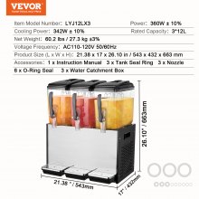 VEVOR Commercial Beverage Dispenser 12L x 3 Tanks Cold Juice Ice Drink Dispenser