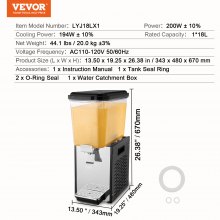 VEVOR Commercial Beverage Dispenser 18L Cold Juice Ice Drink Dispenser for Party