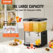 VEVOR Commercial Beverage Dispenser 18L x 2 Tanks Cold Juice Ice Drink Dispenser