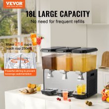VEVOR Commercial Beverage Dispenser 18L x 3 Tanks Cold Juice Ice Drink Dispenser