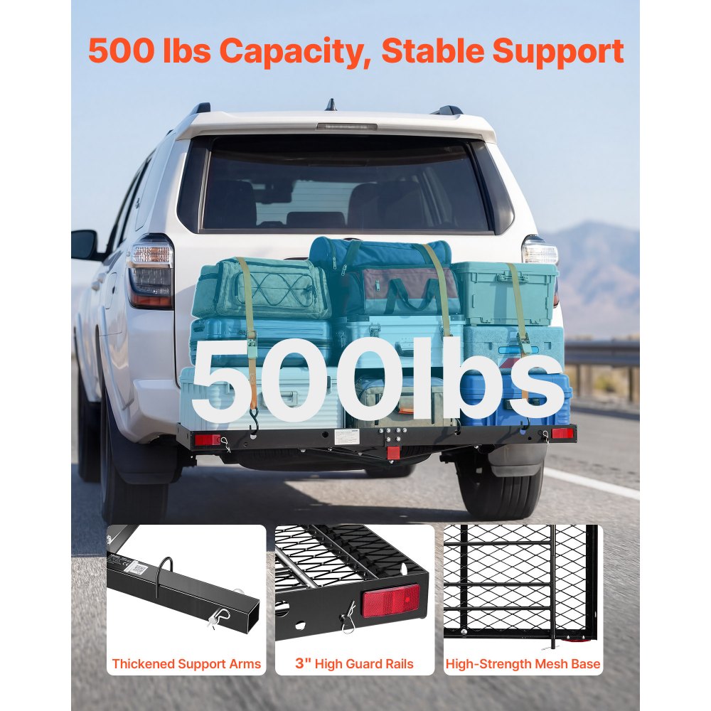 VEVOR Hitch Cargo Carrier with Bike Racks, 1580 x 510 x 80 mm Hitch Mount Cargo Carrier for 2 Mountain Bikes, 227KG Capacity High-Strength Steel Rear Luggage Basket Fits 2" Receiver for SUVs Pickups