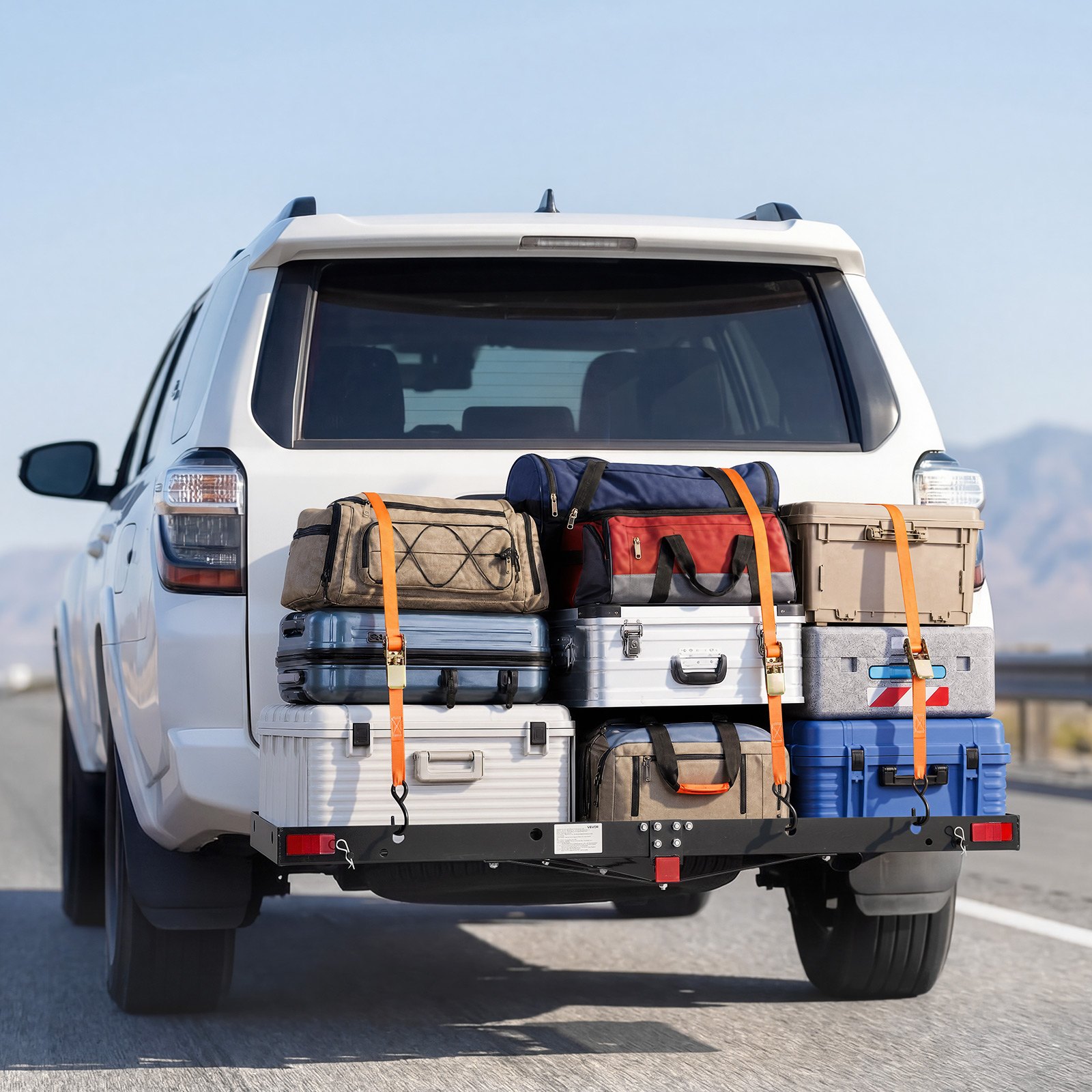 VEVOR Hitch Cargo Carrier with Bike Racks, 1580 x 510 x 80 mm Hitch Mount Cargo Carrier for 2 Mountain Bikes, 227KG Capacity High-Strength Steel Rear Luggage Basket Fits 2" Receiver for SUVs Pickups