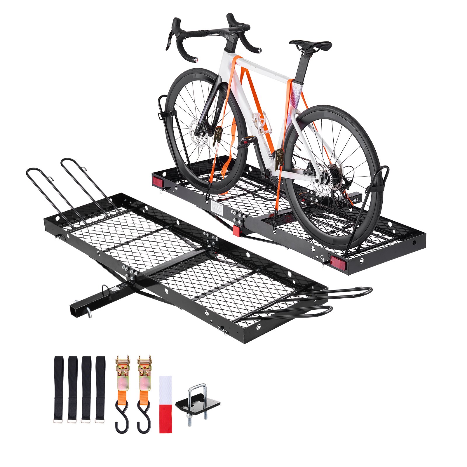VEVOR Hitch Cargo Carrier with Bike Racks, 1580 x 510 x 80 mm Hitch Mount Cargo Carrier for 2 Mountain Bikes, 227KG Capacity High-Strength Steel Rear Luggage Basket Fits 2" Receiver for SUVs Pickups