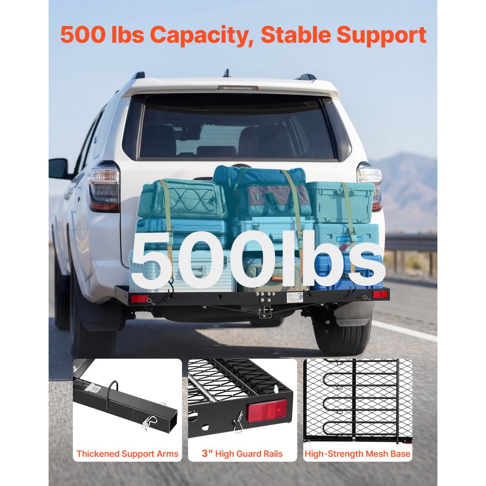 VEVOR Hitch Cargo Carrier with Bike Racks, 1580 x 685 x 80 mm Hitch Mount Cargo Carrier for up to 4 Mountain Bikes, 227KG Capacity High-Strength Steel Rear Luggage Basket Fits 2" Receiver for SUV Pickups