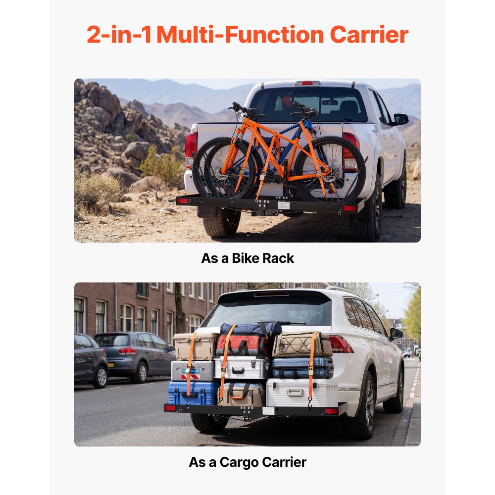 VEVOR Hitch Cargo Carrier with Bike Racks, 1580 x 685 x 80 mm Hitch Mount Cargo Carrier for up to 4 Mountain Bikes, 227KG Capacity High-Strength Steel Rear Luggage Basket Fits 2" Receiver for SUV Pickups