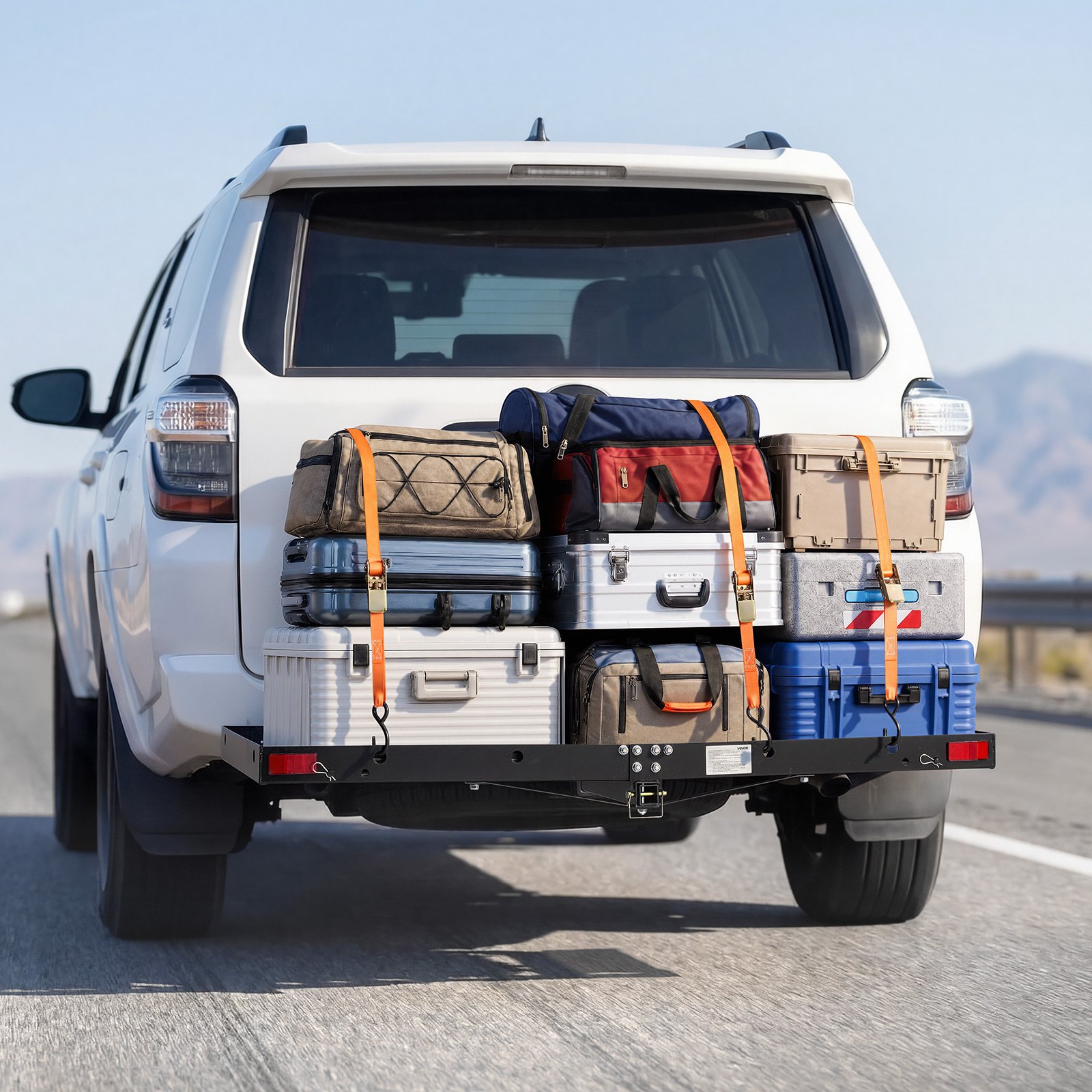 VEVOR Hitch Cargo Carrier with Bike Racks, 1580 x 685 x 80 mm Hitch Mount Cargo Carrier for up to 4 Mountain Bikes, 227KG Capacity High-Strength Steel Rear Luggage Basket Fits 2" Receiver for SUV Pickups
