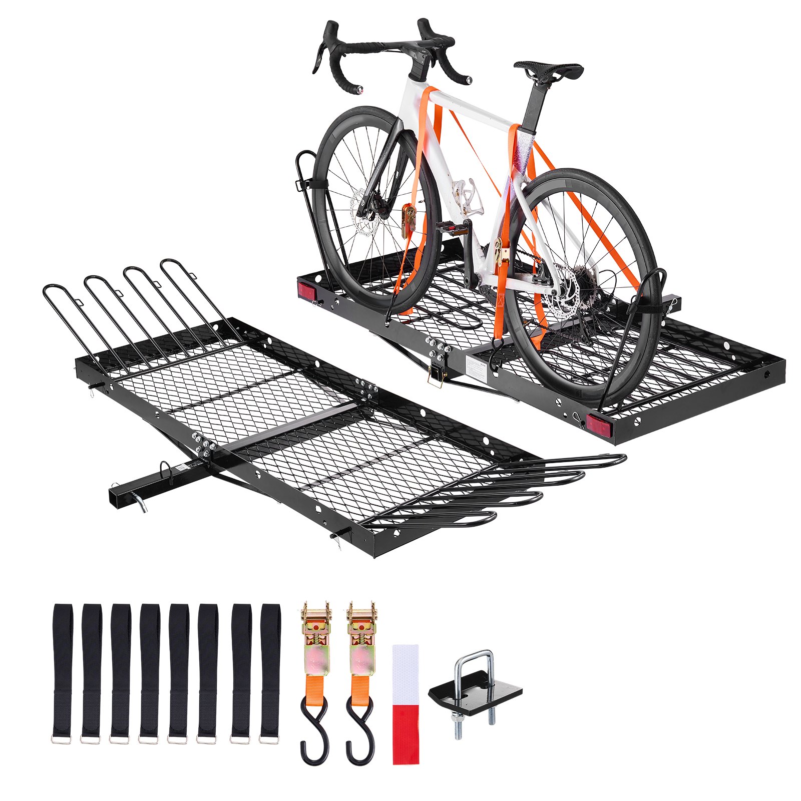 VEVOR Hitch Cargo Carrier with Bike Racks, 1580 x 685 x 80 mm Hitch Mount Cargo Carrier for up to 4 Mountain Bikes, 227KG Capacity High-Strength Steel Rear Luggage Basket Fits 2" Receiver for SUV Pickups