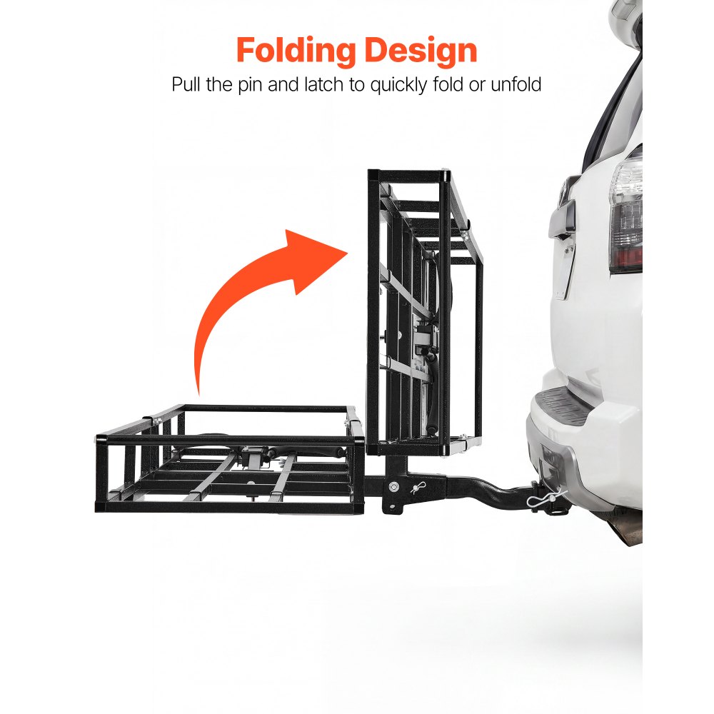 VEVOR Hitch Cargo Carrier Bike Rack, 1672 x 500 x 145 mm Folding Hitch Mount Cargo Carrier for 2 Fat Tire/Mountain Bikes, 227KG Capacity High-Strength Luggage Basket Fits 2" Receiver for SUV Pickups