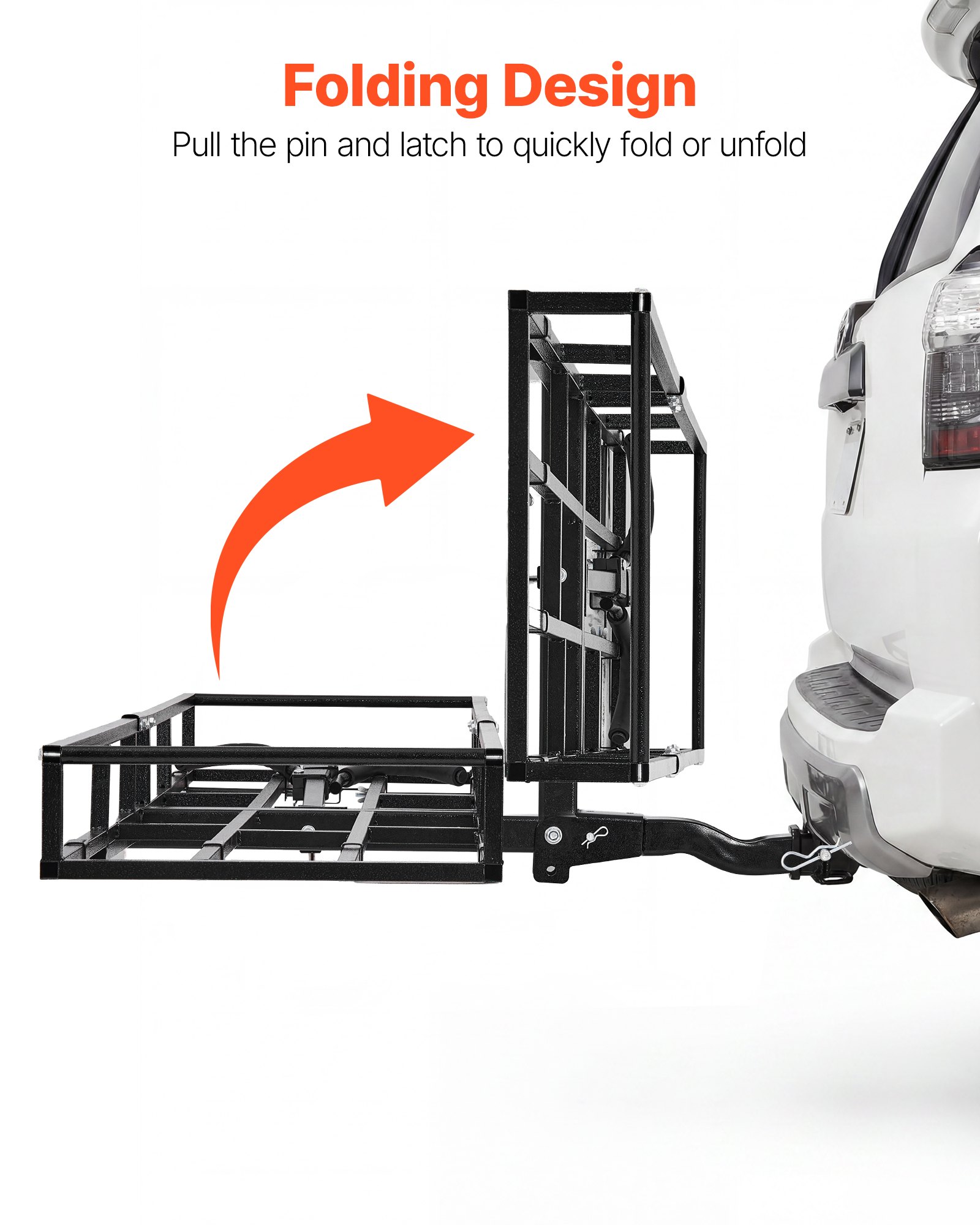 VEVOR Hitch Cargo Carrier Bike Rack, 66" x 20" x 6" Folding Hitch Mount Cargo Carrier for 2 Fat Tire/Mountain Bikes, 500LBS Capacity High-Strength Steel Luggage Basket Fits 2" Receiver for SUV Pickups