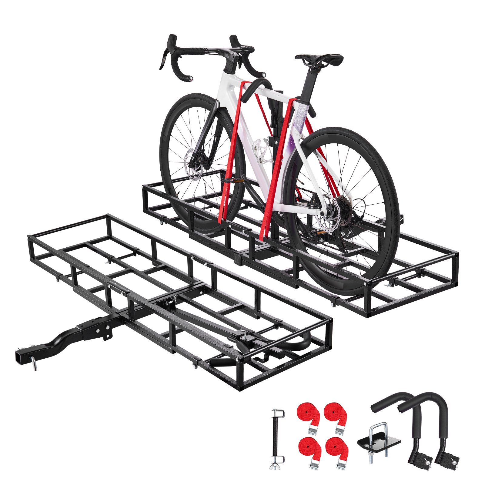 VEVOR Hitch Cargo Carrier Bike Rack, 66" x 20" x 6" Folding Hitch Mount Cargo Carrier for 2 Fat Tire/Mountain Bikes, 500LBS Capacity High-Strength Steel Luggage Basket Fits 2" Receiver for SUV Pickups