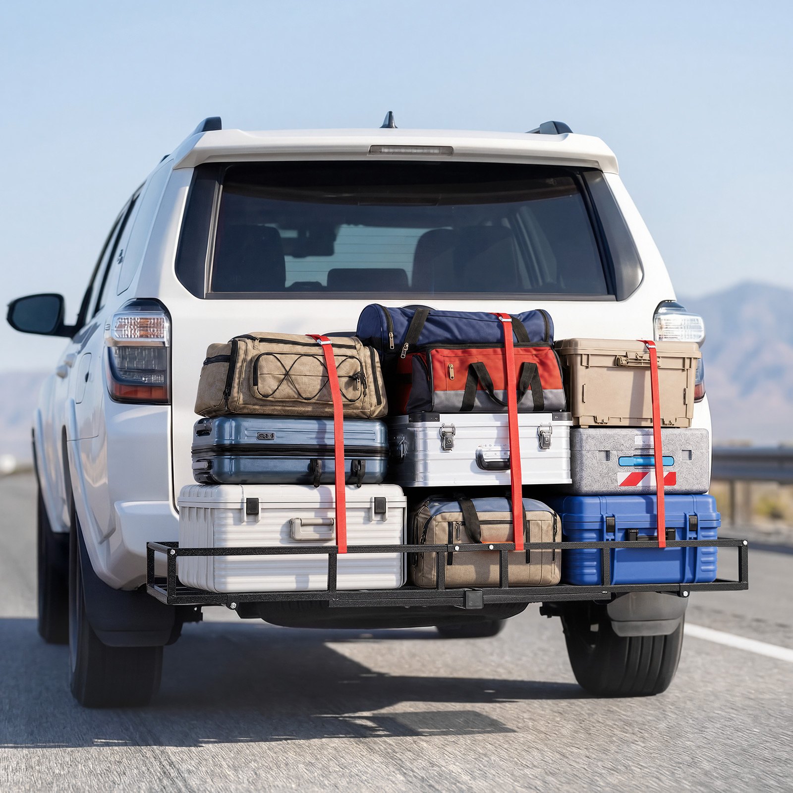 VEVOR Hitch Cargo Carrier Bike Rack, 1672 x 500 x 145 mm Folding Hitch Mount Cargo Carrier for 2 Fat Tire/Mountain Bikes, 227KG Capacity High-Strength Luggage Basket Fits 2" Receiver for SUV Pickups