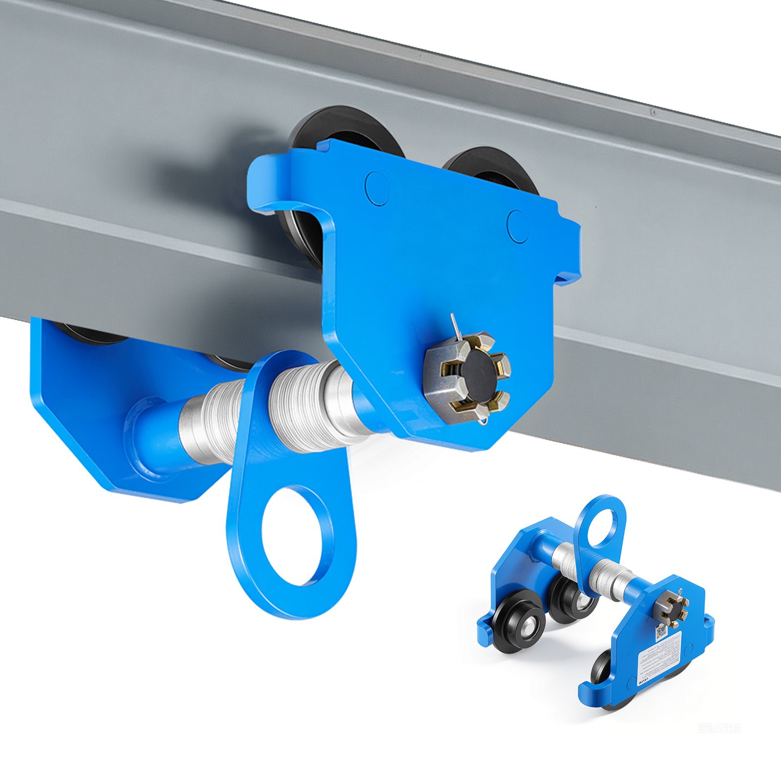 VEVOR Manual Trolley, 2 Ton Load Capacity, Push Beam Trolley with Dual Wheels, Adjustable for I-Beam Flange Width 61 mm to 178 mm, Heavy Duty Carbon Steel Garage Hoist for Straight & Curved I Beam