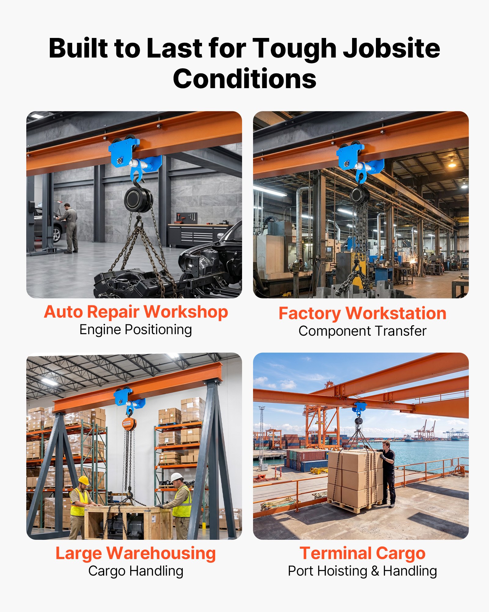 VEVOR Manual Trolley, 1 Ton Load Capacity, Push Beam Trolley with Dual Wheels, Adjustable for I-Beam Flange Width 61 mm to 178 mm, Heavy Duty Carbon Steel Garage Hoist for Straight & Curved I Beam