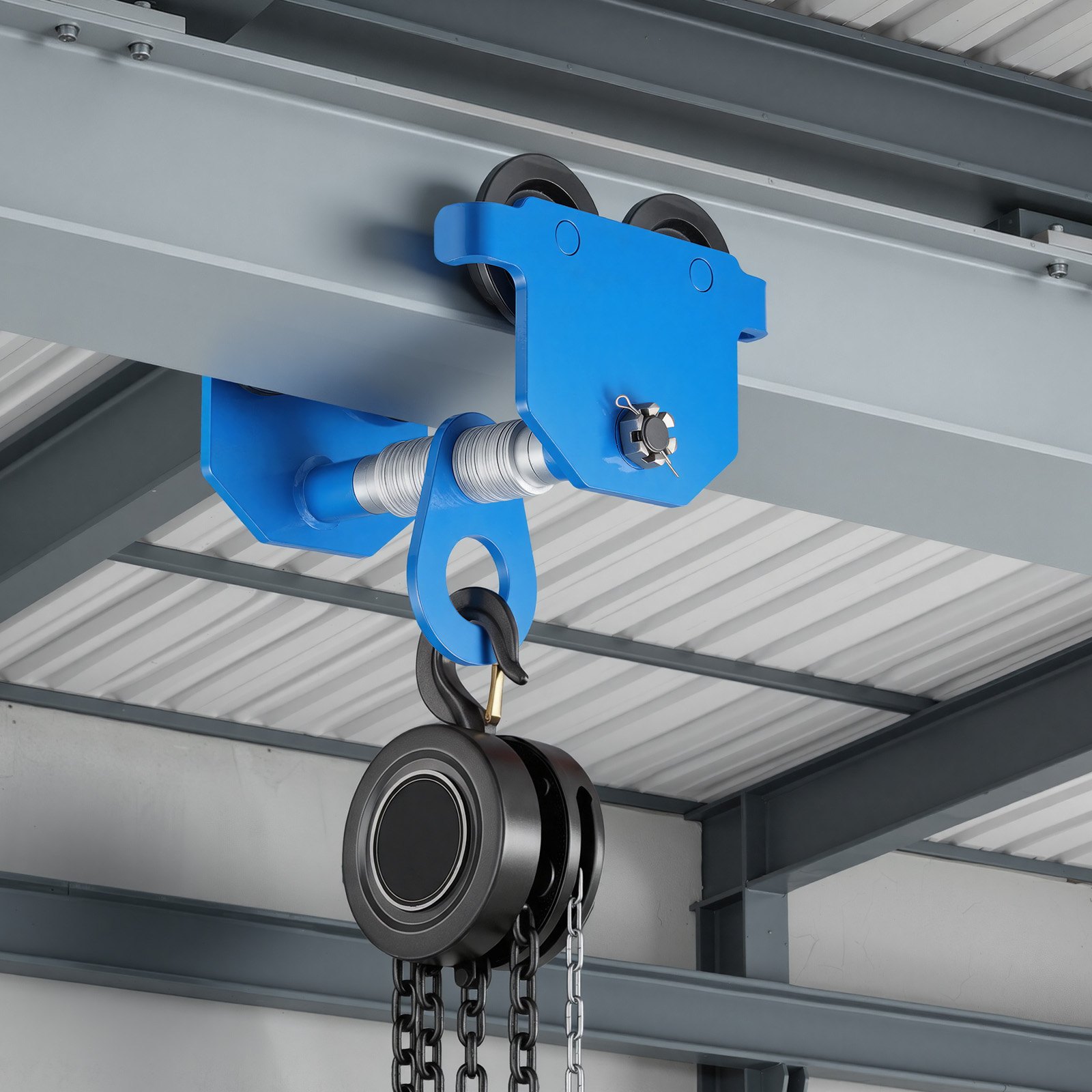 VEVOR Manual Trolley, 1 Ton Load Capacity, Push Beam Trolley with Dual Wheels, Adjustable for I-Beam Flange Width 61 mm to 178 mm, Heavy Duty Carbon Steel Garage Hoist for Straight & Curved I Beam