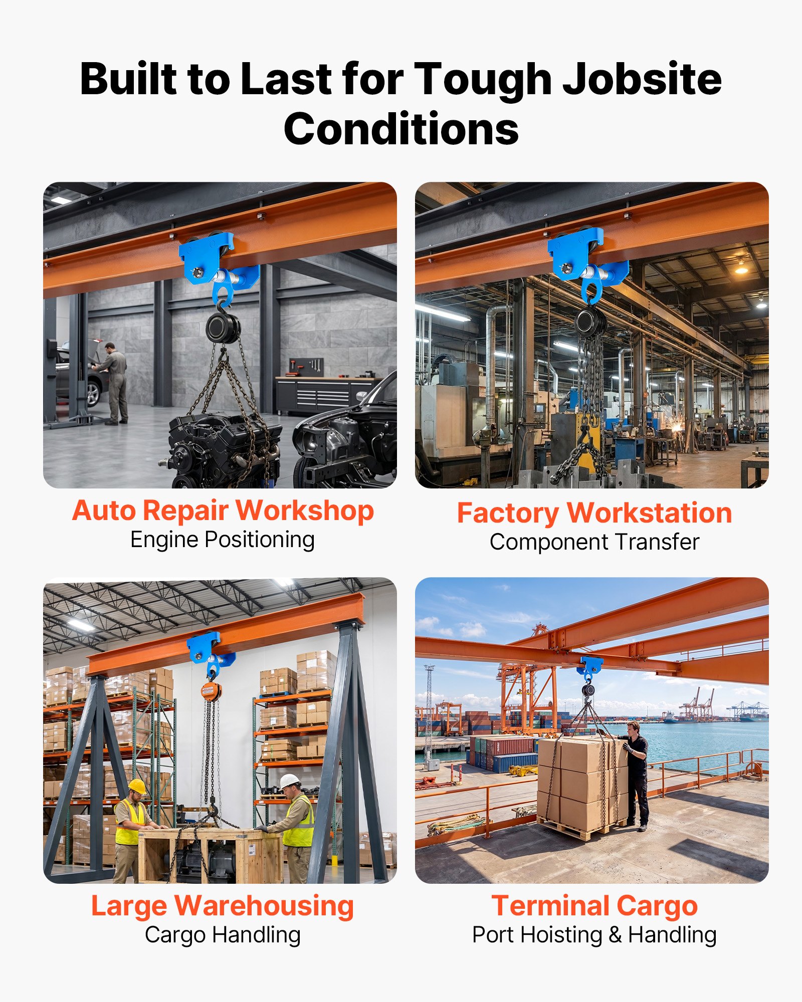 VEVOR Manual Trolley, 3 Ton Load Capacity, Push Beam Trolley with Dual Wheels, Adjustable for I-Beam Flange Width 63 mm to 203 mm, Heavy Duty Carbon Steel Garage Hoist for Straight & Curved I Beam