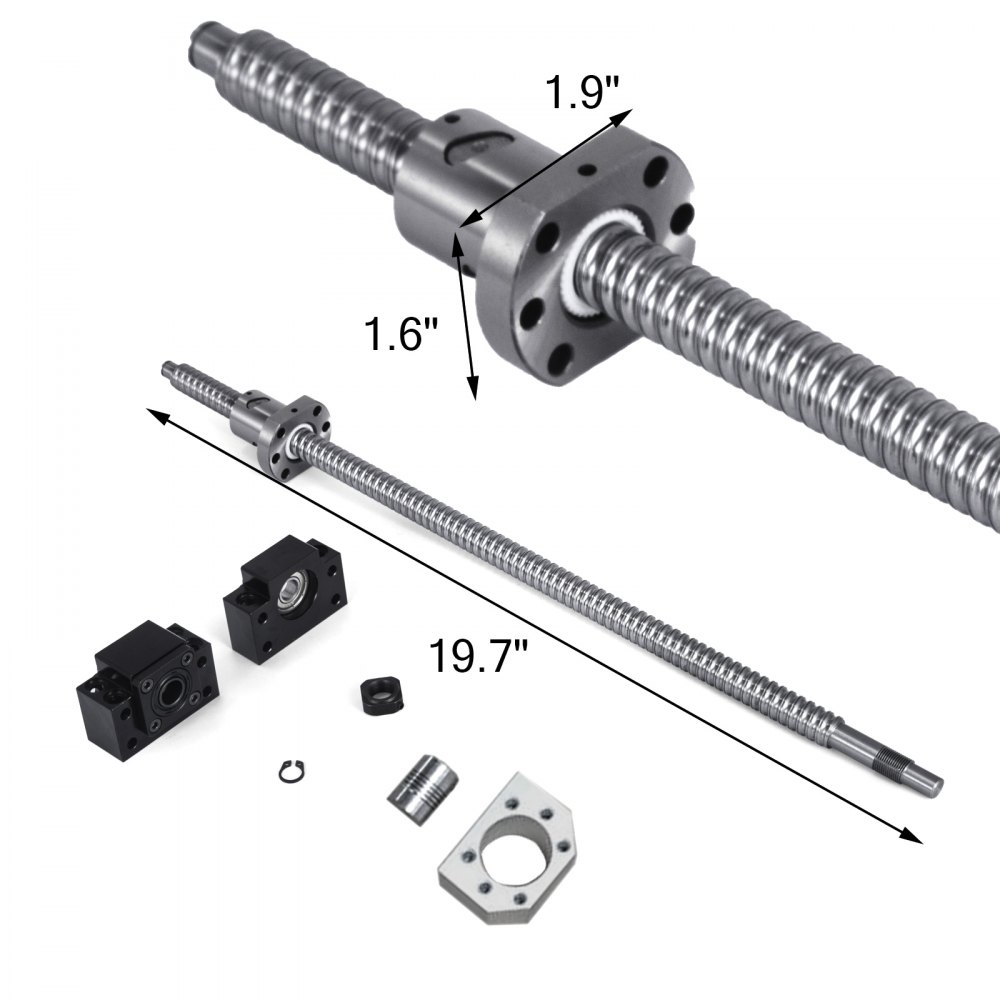 VEVOR Ballscrew Anti-Backlash SFU1605 500mm Ballscrew kit + BK and BF12 Kit with Ball Nuts + Screw Nut Housing for CNC Route Grinding Machine