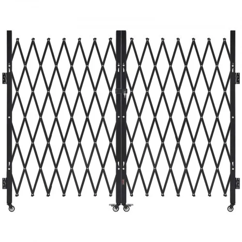 VEVOR Double Folding Security Gate, Lockable Scissor Gate with 360° Swivel Casters, Outdoor Barricade Steel Retractable Gates, for Entry Security, Garage, Warehouse & Pool, 3300 x 1605 mm (W x H)