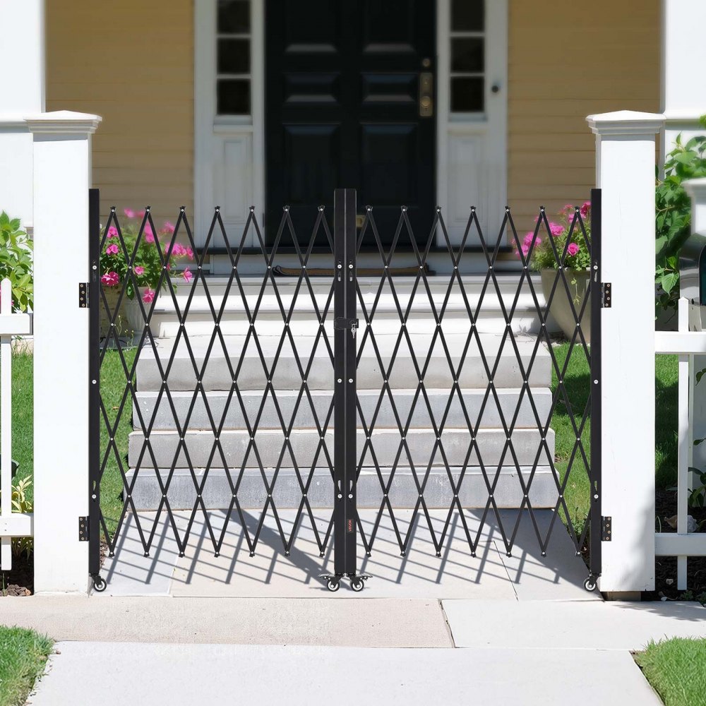 VEVOR Double Folding Security Gate, Lockable Scissor Gate with 360° Swivel Casters, Outdoor Barricade Steel Retractable Gates, for Entry Security, Garage, Warehouse & Pool, 129.92 x 63.19 in (W x H)