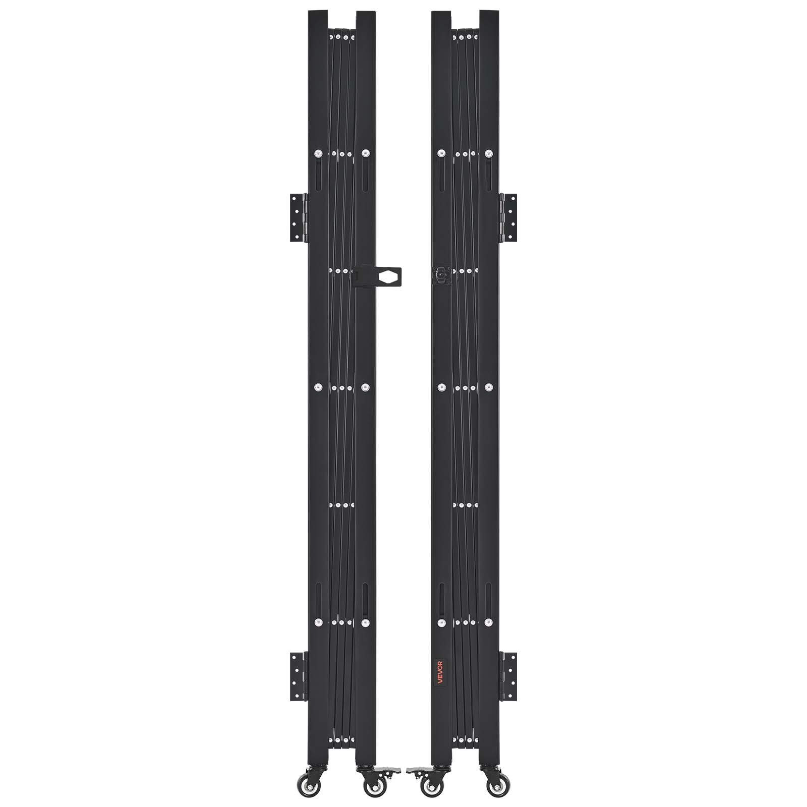 VEVOR Double Folding Security Gate, Lockable Scissor Gate with 360° Swivel Casters, Outdoor Barricade Steel Retractable Gates, for Entry Security, Garage, Warehouse & Pool, 129.92 x 63.19 in (W x H)