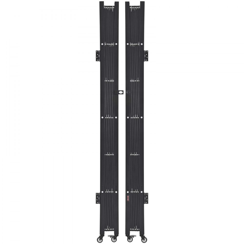VEVOR Double Folding Security Gate, Lockable Scissor Gate with 360° Swivel Casters, Outdoor Barricade Steel Retractable Gates, for Entry Security, Garage, Warehouse & Pool, 3940 x 2205 mm (W x H)