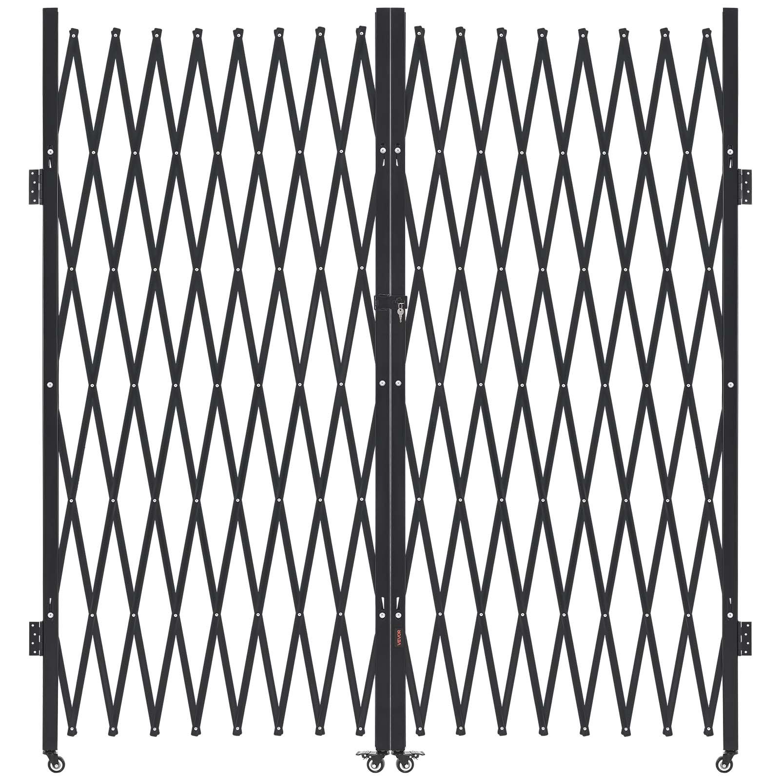 VEVOR Double Folding Security Gate, Lockable Scissor Gate with 360° Swivel Casters, Outdoor Barricade Steel Retractable Gates, for Entry Security, Garage, Warehouse & Pool, 3940 x 2205 mm (W x H)