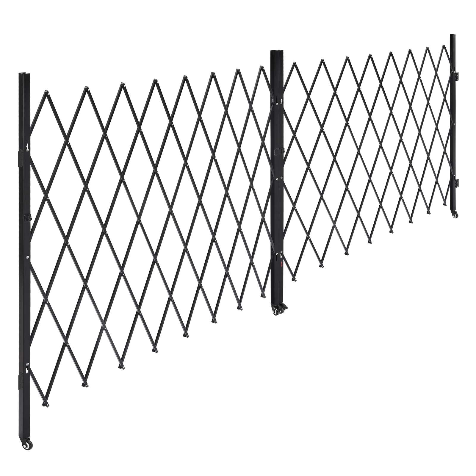 VEVOR Double Folding Security Gate, Lockable Scissor Gate with 360° Swivel Casters, Outdoor Barricade Steel Retractable Gates, for Entry Security, Garage, Warehouse & Pool, 3940 x 2205 mm (W x H)