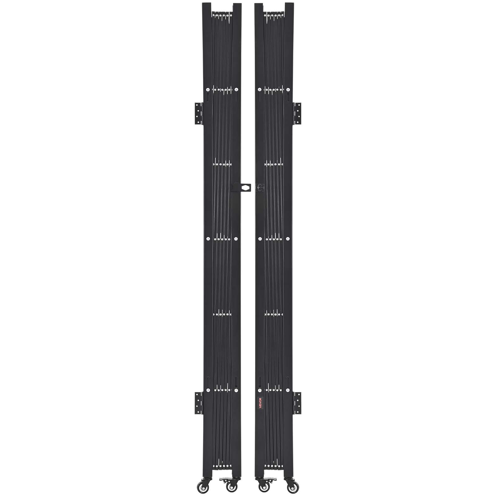 VEVOR Double Folding Security Gate, Lockable Scissor Gate with 360° Swivel Casters, Outdoor Barricade Steel Retractable Gates, for Entry Security, Garage, Warehouse & Pool, 3940 x 2205 mm (W x H)
