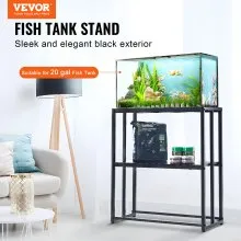 VEVOR Aquarium Stand, 20 Gallon Fish Tank Stand, 24.8 x 13 x 30 in Steel Turtle Tank Stand, 167.6 lbs Load Capacity, Reptile Tank Stand with Storage, Hardware Kit, and Non-slip Feet, Black