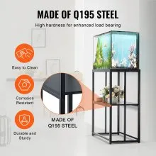 VEVOR Aquarium Stand, 20 Gallon Fish Tank Stand, 24.8 x 13 x 30 in Steel Turtle Tank Stand, 167.6 lbs Load Capacity, Reptile Tank Stand with Storage, Hardware Kit, and Non-slip Feet, Black