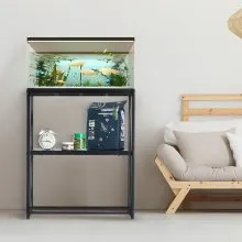 VEVOR Aquarium Stand, 20 Gallon Fish Tank Stand, 24.8 x 13 x 30 in Steel Turtle Tank Stand, 167.6 lbs Load Capacity, Reptile Tank Stand with Storage, Hardware Kit, and Non-slip Feet, Black